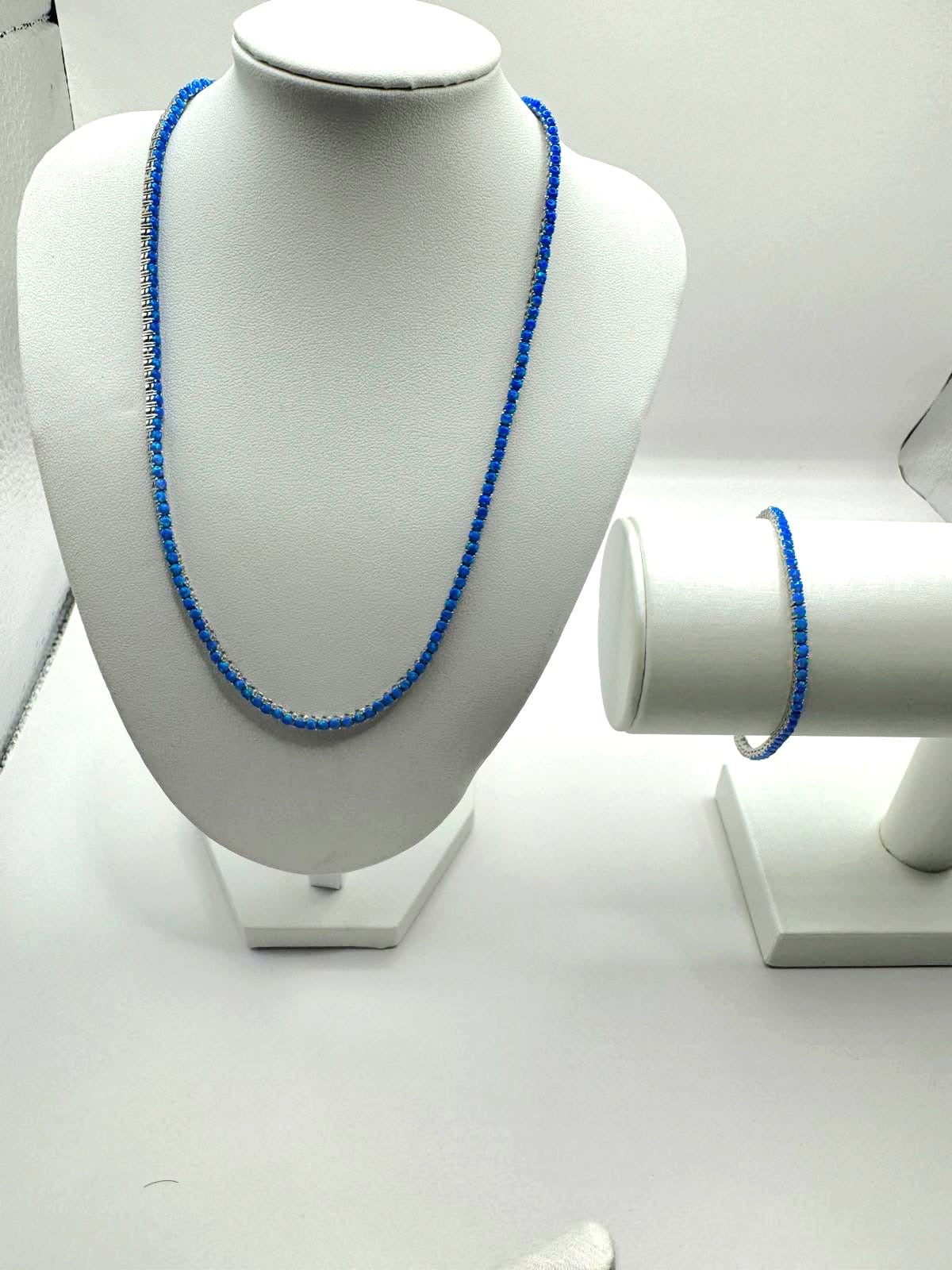 Lab grown opal tennis necklace and bracelet set