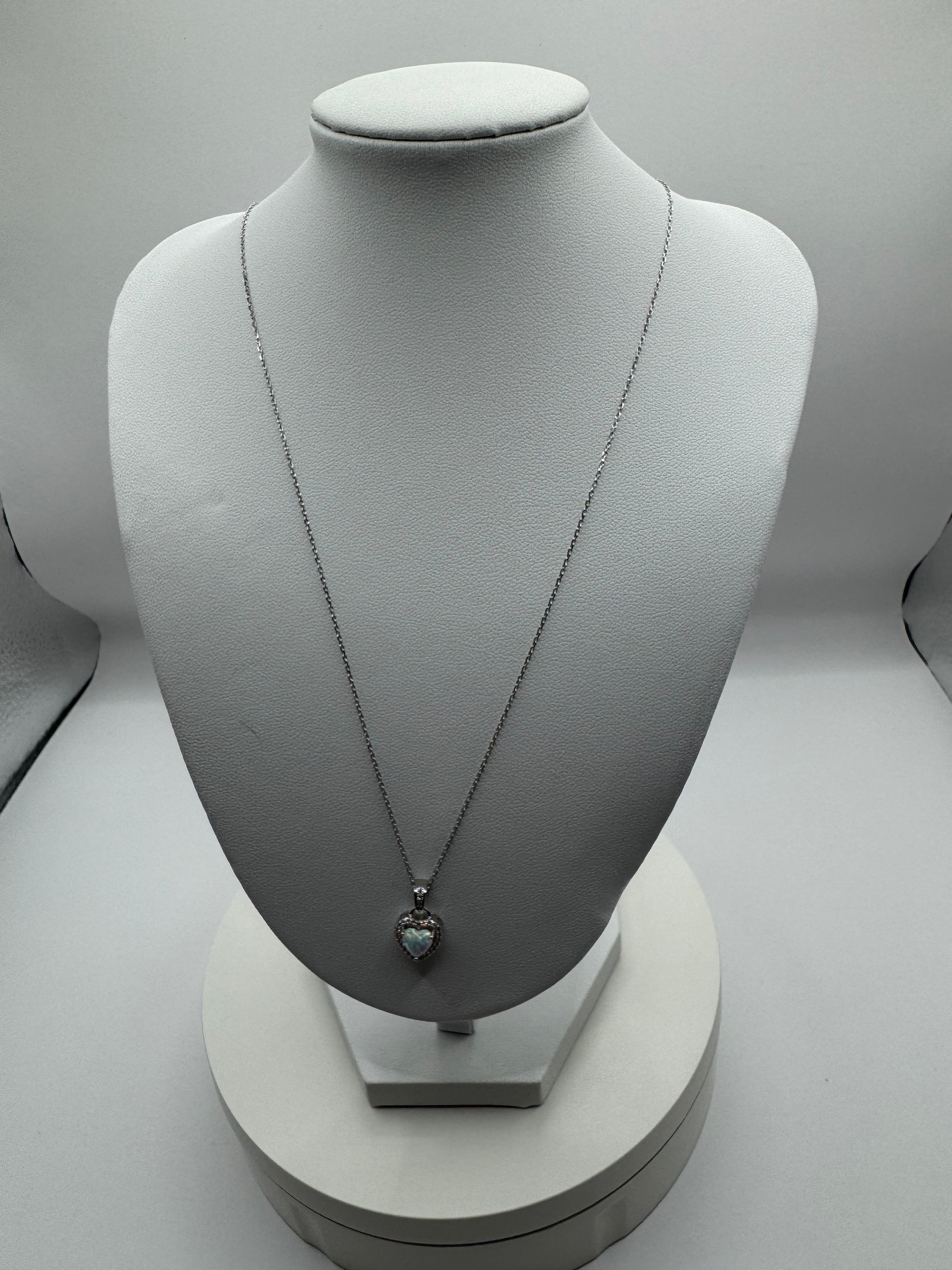 Opal heart with cubic zirconia