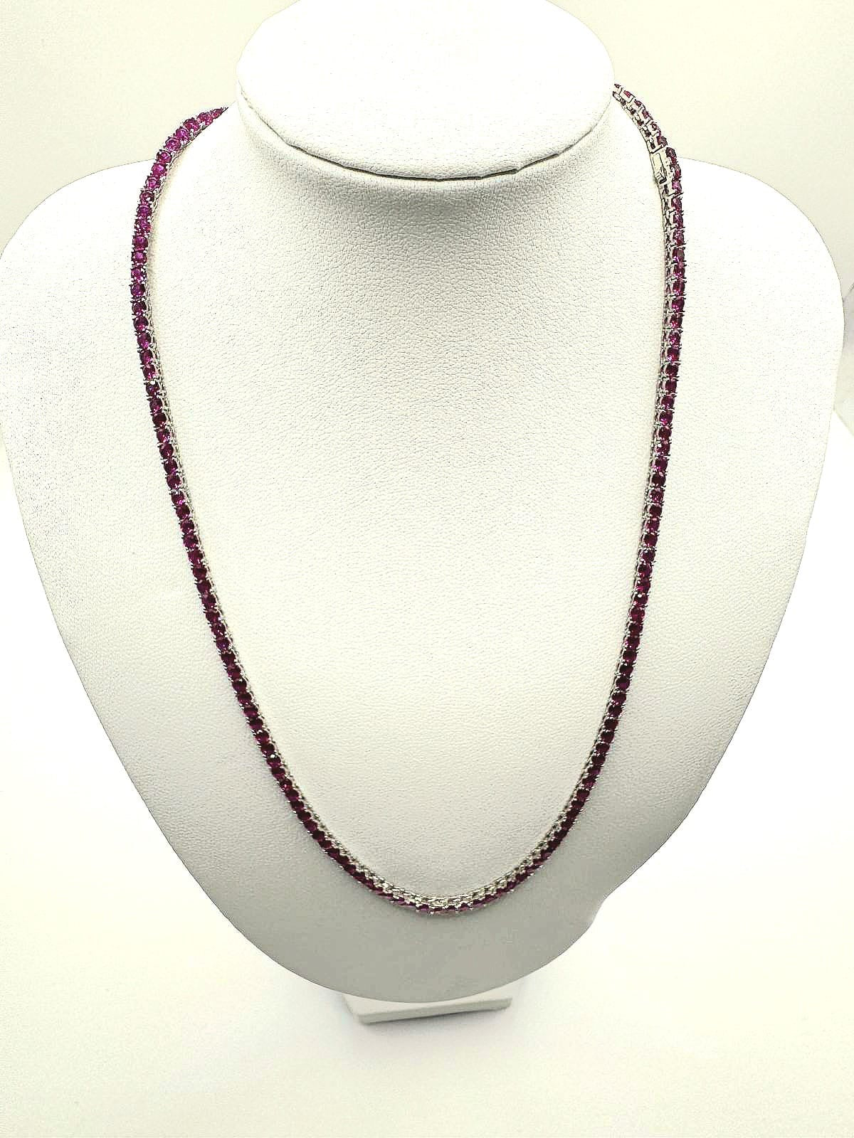 Lab grown ruby tennis necklace