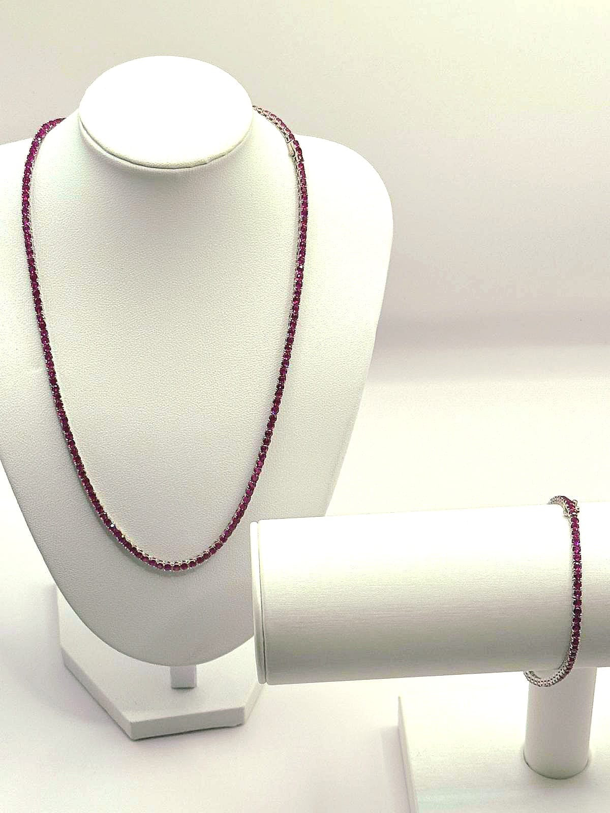Lab grown ruby tennis necklace and bracelet set