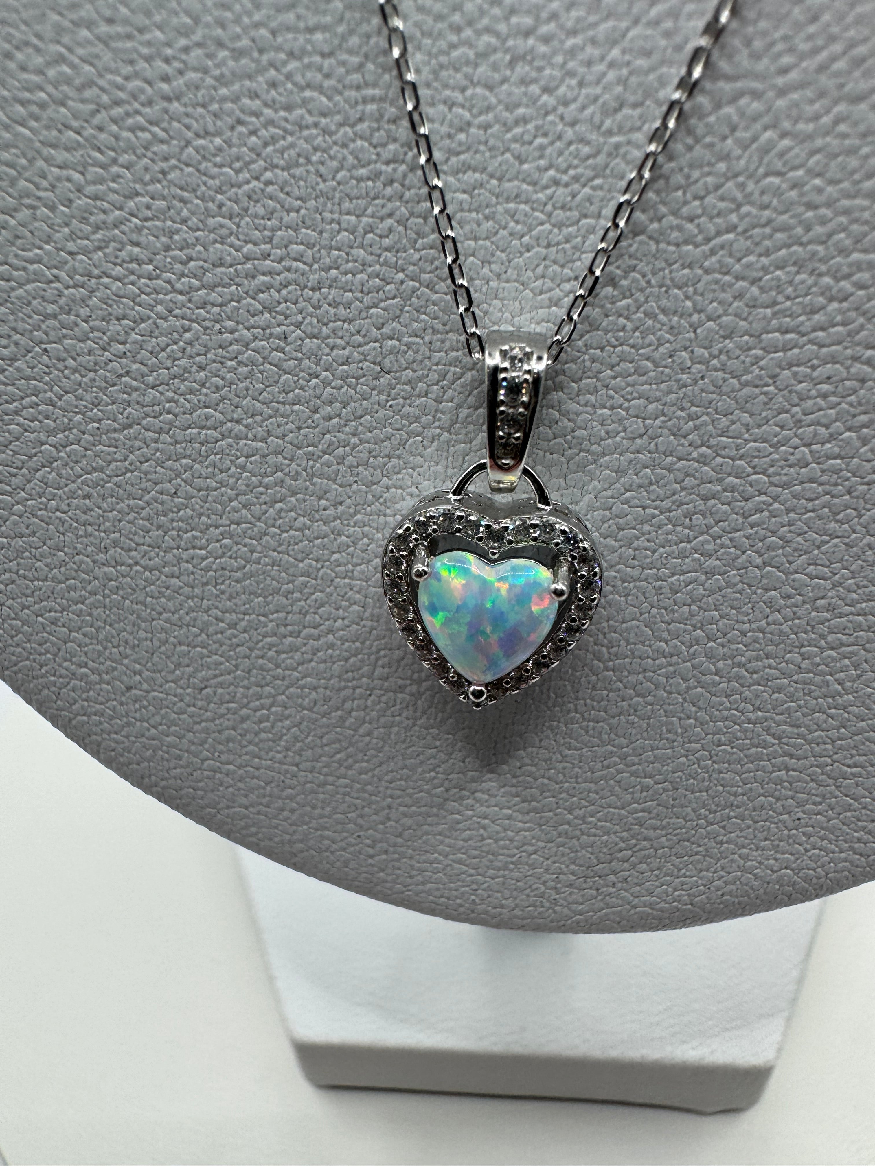 Opal heart with cubic zirconia