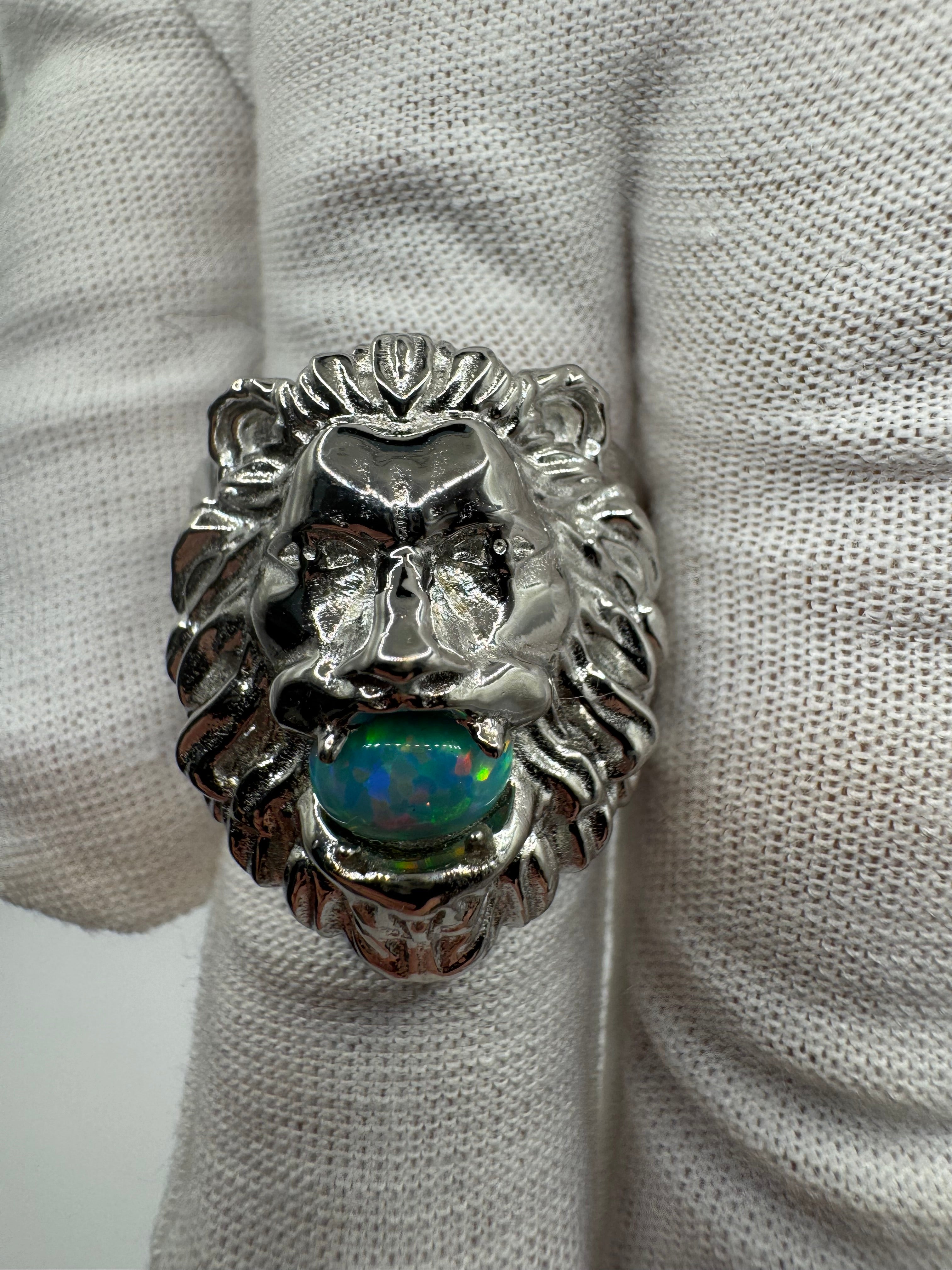 Lion ring with lab opal