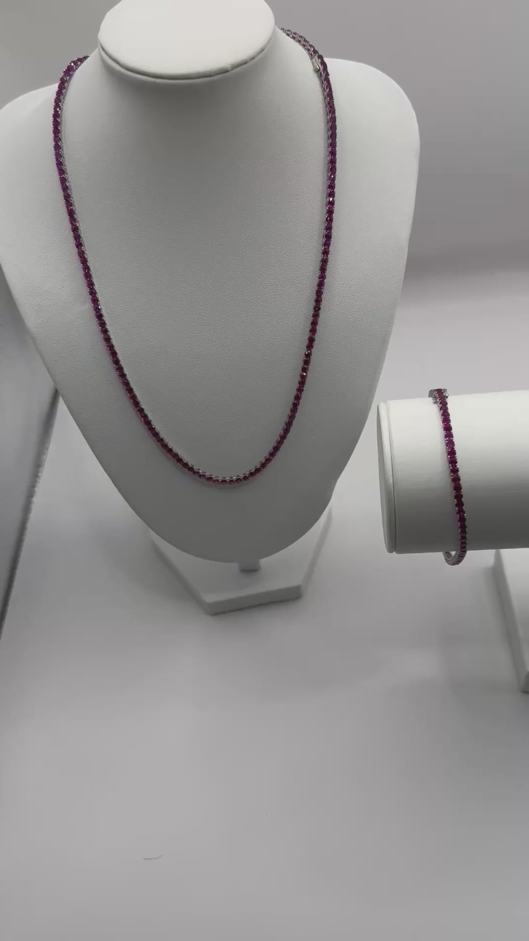 Lab grown ruby tennis necklace and bracelet set